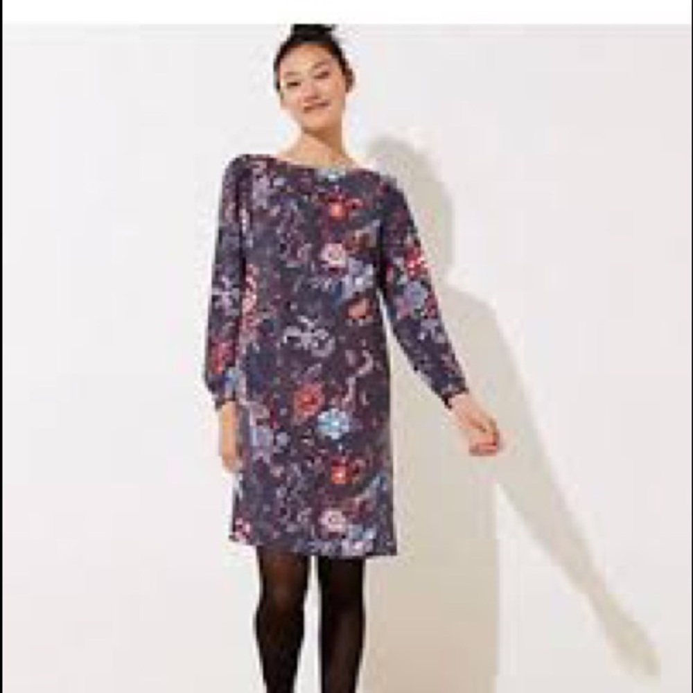 NWT Loft grey garden shift dress baller neck size2